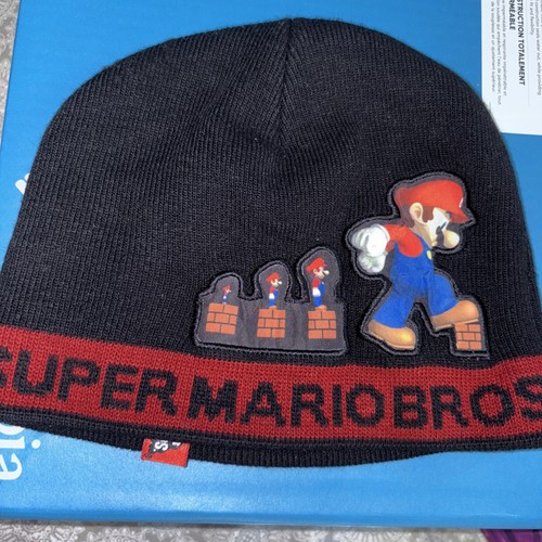 Super Mario Bros Black Beanie Hat Power Up Nintendo 2009 Graphic Gaming