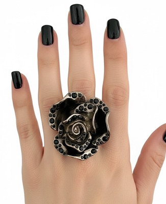 1.5/8  Diameter Black Rose Flower Casual Fun Statement Goth Punk  Ring
