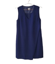 J Crew Navy Blue Shift Dress Women’s Size 4 Sleeveless Faux Wrap Skirt Side Zip