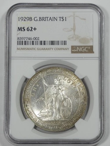 1929B Great Britain Silver Trade Dollar CERTIFIED NGC MS 62+