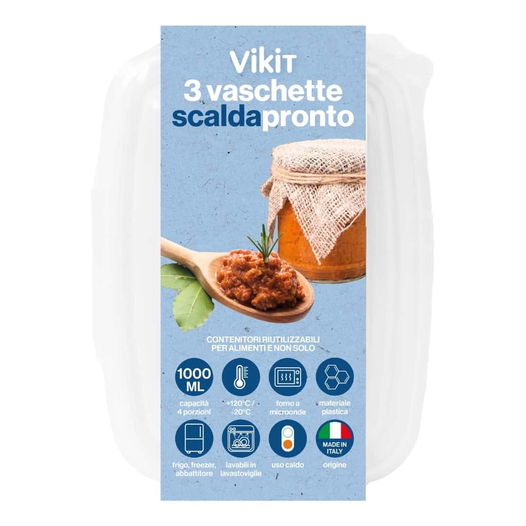 Food Containers Ready To Heat With Lid 1000 Ml 3 Pcs - Vikit - Disposable