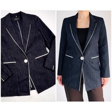 Lafayette 148 Womans Blazer Navy Blazer with White Trim, Size 4