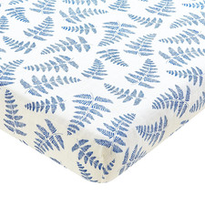 Organic Muslin Cotton Baby Crib Sheet, Blue Fern Print, Fitted, Breathable, Todd