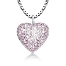 Sterling Silver Urn Pendant Jewelry CZ Heart Cremation Necklace for Ashes Kee...