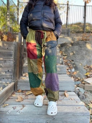 Patchwork Hippie Pants, Unisex Colorful Cargo Sweatpants