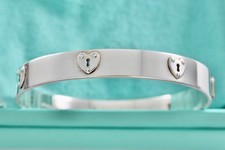Tiffany  Co. Silver Locks Heart Keyhole Bangle Bracelet
