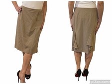 Vintage Valentino Pleated Godet Skirt Beige Tan Straight Pencil Virgin Wool 6