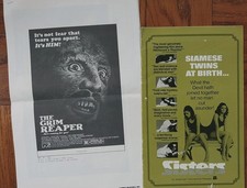 1970s Original Horror Movie Pressbooks SISTERS & GRIM REAPER Ads Publicity promo