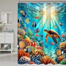 Sea Turtle Shower Curtain for Bathroom Ocean Beach Coastal Seaworld Marine Life