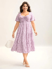 BloomChic Plus Size 18 20 Lavender Ditsy Floral Sweetheart Tiered 48" Midi DRESS