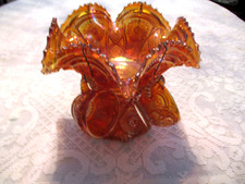 IMPERIAL MARIGOLD CARNIVAL GLASS  HOBSTAR &ARCHES PEDESTAL PUNCH BOWL  & 4 Cups