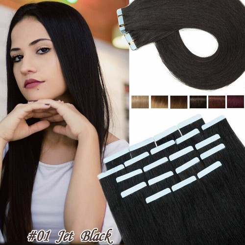 Tape in Glue Hair Extensions Invisible Skin Weft Real Remy Human Hair Thick60Pcs - Picture 13 of 76