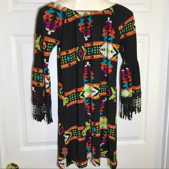 Lilypad Bright Boho Aztec spring Bell Sleeve Dress