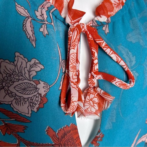 MISA Revolve Top Medium Siena turquoise floral tassel puff sleeve boho chic - Picture 8 of 14