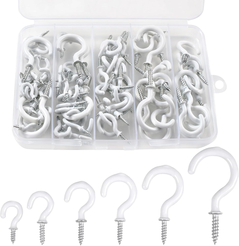90 Pcs White Ceiling Hooks Kit, 6 Sizes Vinyl Coated Screw-In Plant, Kitchen, Cu - Picture 9 of 12