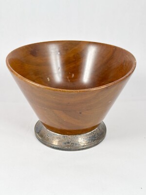 Empire Sterling Silver Weighted Base Bowl Turned Wood Top Antique MCM Trinket