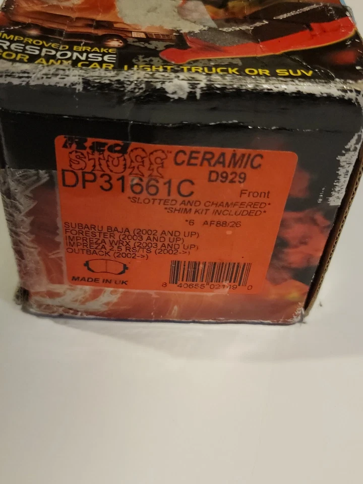 Pastillas de freno delanteras EBC DP31661C Redstuff cerámica bajo polvo para 02-10 Subaru Impreza Foto 2 de 4