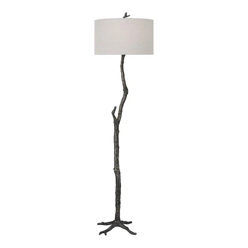 Uttermost Spruce Transitional Cast Iron and Fabric Floor Lamp in Black/Silver - Picture 1 of 8