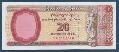 Myanmar 20 Dollars FEC, 1997, P FX4 / with security thread, AU - Afbeelding 1 van 2