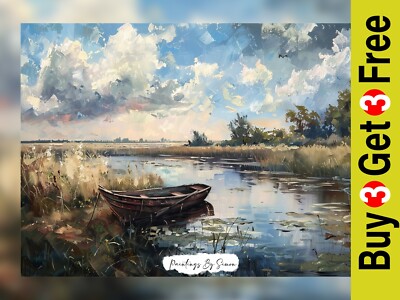 Ruhige Seenlandschaft, Ölgemälde Druck 5''x7'' auf mattem Papier