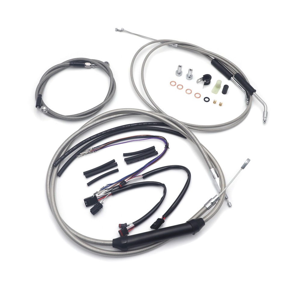 HJco Stainless Brake Line Cable Kit – Black – 14″ Apes – Fits 2002-2006 Harley Touring (No Cruise)