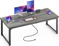63" Heavy Duty Desk with Power Outlets  USB-C for Home Office  Gaming, Grey
