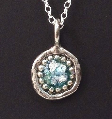 Antique Roman Glass Silver925 Pendent Ancient Roman Glass Fragment  200BC Patina