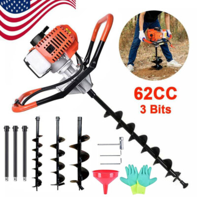 62CC 2.8HP Gas Powered Post Hole Digger W. 3'' 5'' 8'' Earth Auger Digging Engine