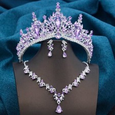 Luxury Wedding Tiaras Jewelry Sets 3Pcs Necklace Earrings and Crown Bridal Sets