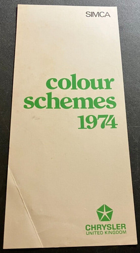 Vintage 1974 Simca Color Schemes - Original Double-Sided Dealer Sales Brochure *