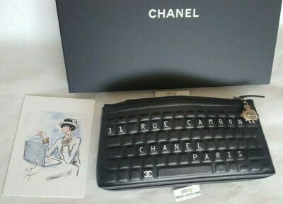 NWT 17S CHANEL Black Keyboard Leather Clutch Bag Purse O Case