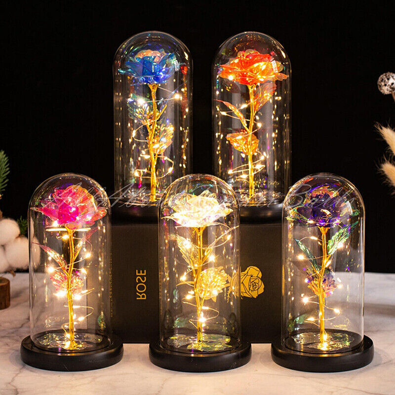 Forever Rose Light Up in Glass Dome Artificial Flower Gift for