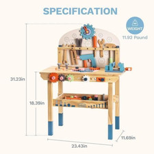 Large Wooden Play Tool Workbench Set for Kids Toddlers, Construction Workshop...