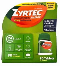 ZYRTEC ALLERGY IN BOX. 10 MG 180 CT. 2 BOXES IN LOT. EXP 8/2027