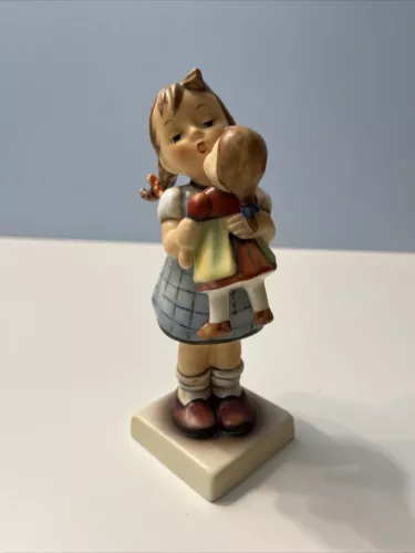 1955 Goebel Hummel Heinemann Figurine - Kiss Me - #311 Girl Kissing Her Doll 6”