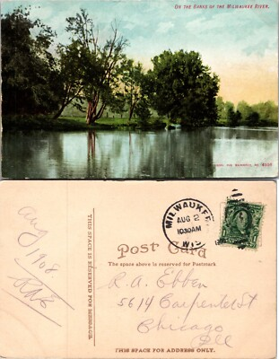 #ad #ad Banks Milwaukee River Trees Reflections Wisconsin WI Postcard $4.89