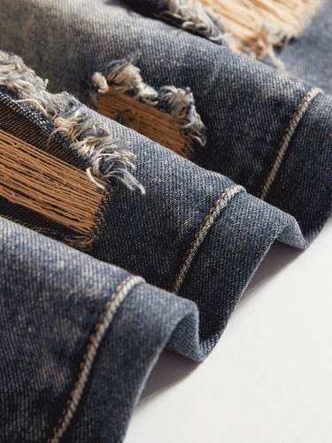 Regular Fit Ripped Jeans, Men's Casual Street Style Distressed Denim Pants - Picture 50 of 54