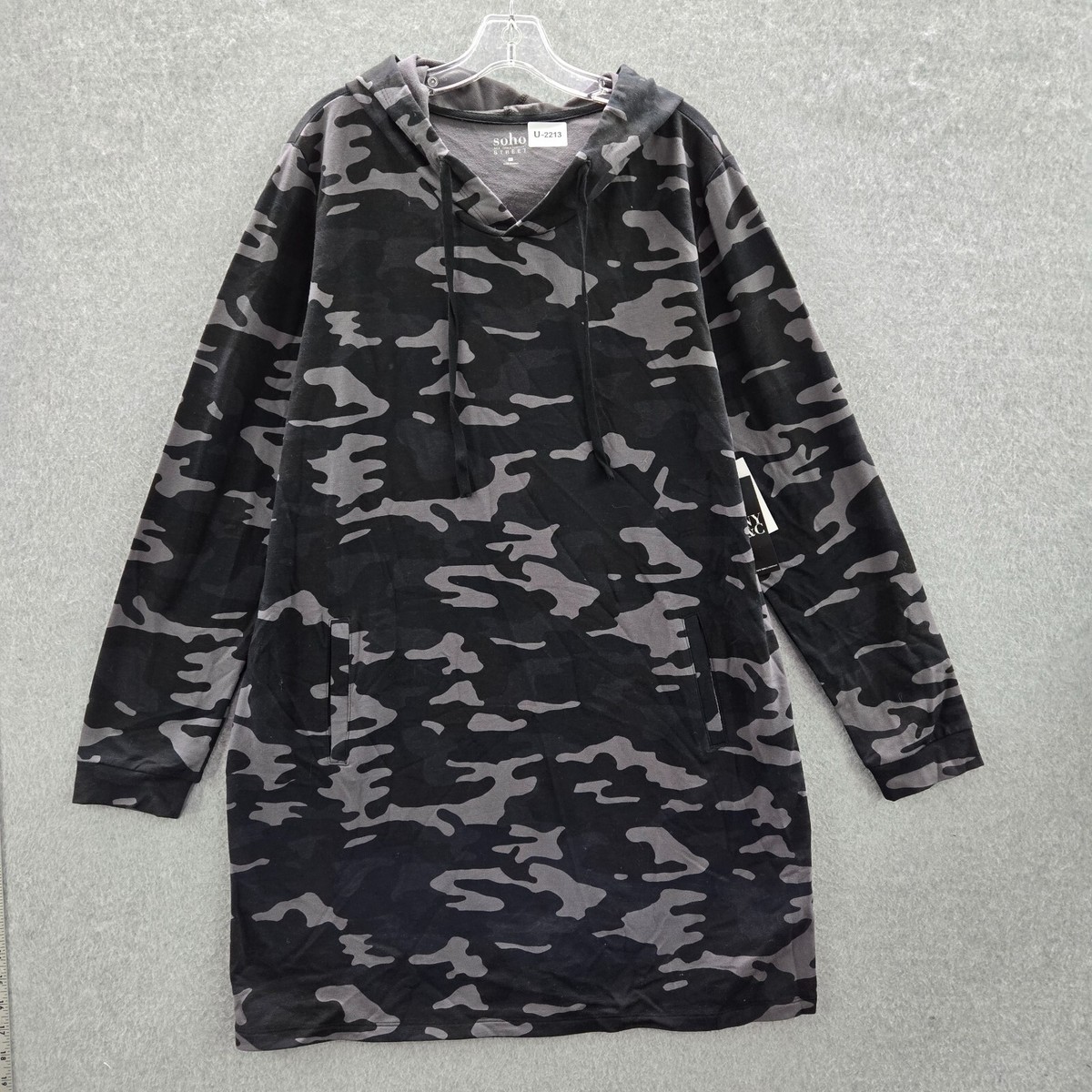 Soho Street Women Dress XL Black Camo Terry Hooded Sweater Long