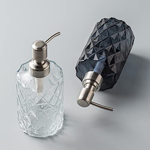 Easy Tang Glass Hand Soap Dispenser For Bathroom Kitchen 12 Oz Crystal Design Wi - Picture 4 of 7