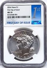2024 uncirculated peace silver dollar ngc ms 70 first day of issue 1st   In Hand