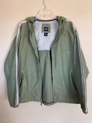 Gap Men s LS Rain Jacket Green W/White Stripe Down Sleeve SZ Large NWOT B3