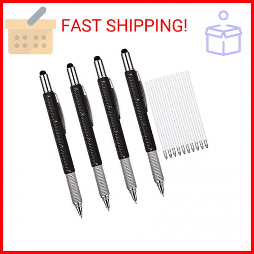 Zhanmai 4 Pieces Gift Pen for Men 6 in 1 Multitool Tech Tool Pen with Refills Sc
