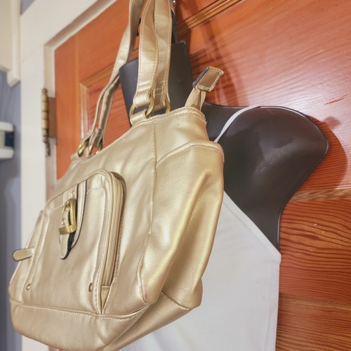 Borsa a mano vintage oro metallizzato lucido, retrò 12" x 8", 4 scomparti - Foto 2 di 8