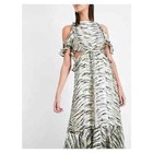 NWT TOPSHOP Dress Animal Print Silk Ruffle top shop Cutout Midi COLD SHOULDER