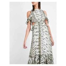 NWT TOPSHOP Dress Animal Print Silk Ruffle top shop Cutout Midi  COLD SHOULDER