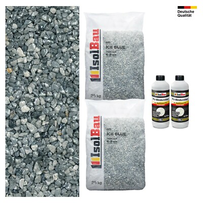 Steinteppich SET Ice Blue 4-8mm Marmorkies 50kg + PU-Bindemittel Set für 5m²
