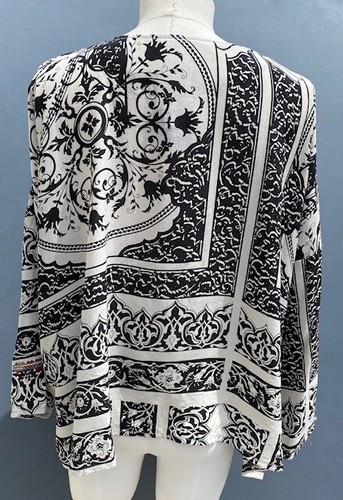 JOHNNY WAS BIYA SILK LONG SLEEVE BLACK AND WHITE BANDANA SWING BLOUSE SIZE SMALL - Picture 9 of 12