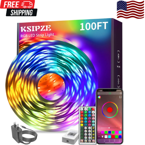100ft RGB LED Strip Lights, Music Sync, Bluetooth Control, Smart App, Room Décor