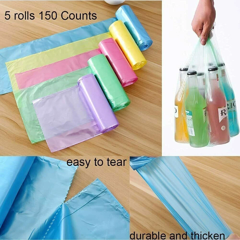 150件装小型垃圾袋五颜六色的垃圾桶衬里一次性塑料垃圾袋 — 第 3/4 张图片
