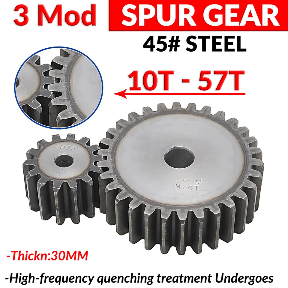 3 Mod 10T - 57T Spur Gear 45# Steel Pinion Gear Thickn 30MM Transmission Gear - Bild 1 von 4
